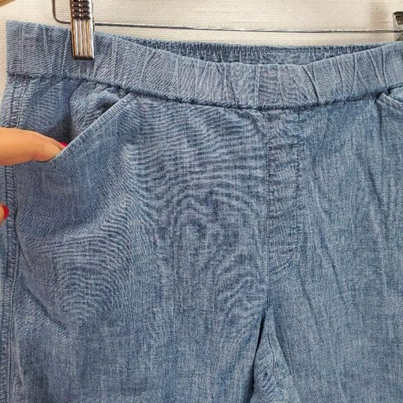Lands End Pull On Ankle Pants Womens 12 Mid Rise Elastic Waist Chambray Pockets - Picture 2 of 11